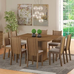 Conjunto Sala de Jantar Clarice Madesa Mesa Tampo de Madeira com 8 Cadeiras - Rustic/Pérola