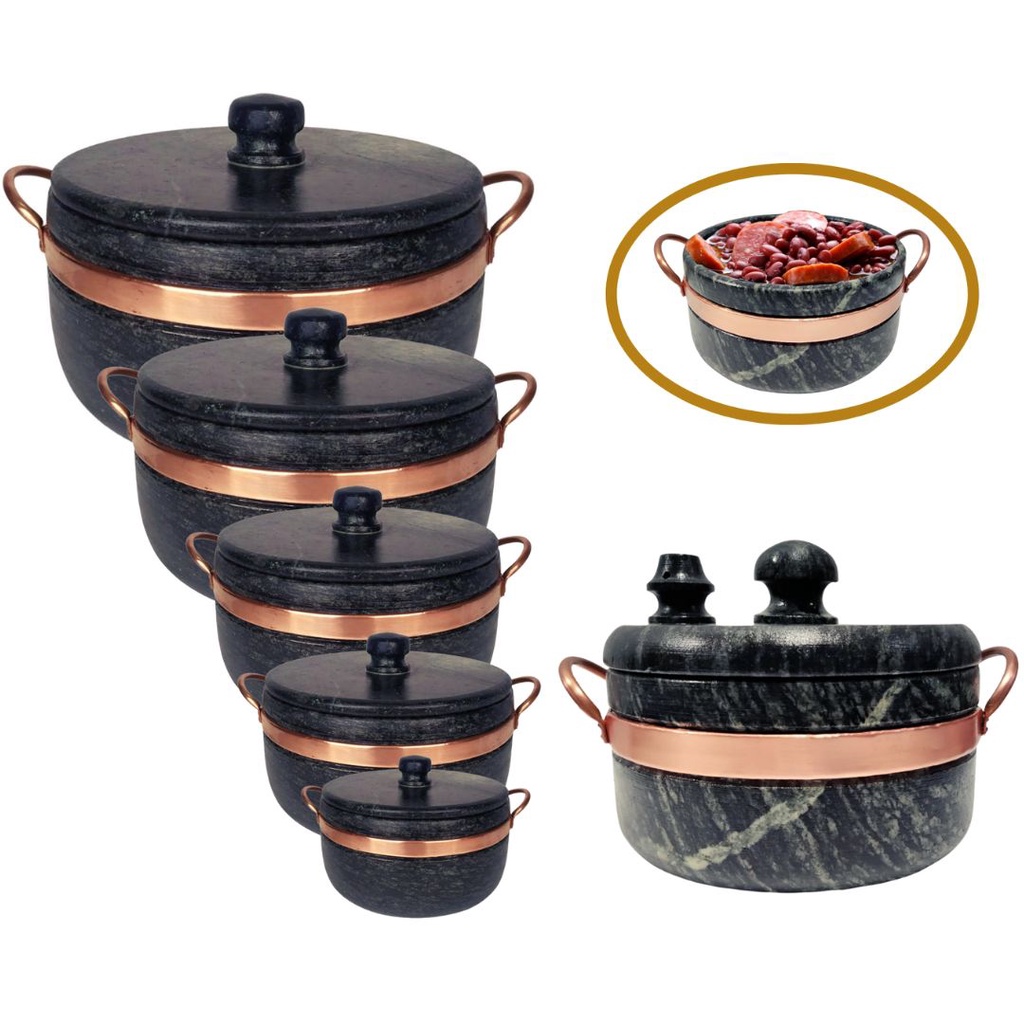 Jogo 5 Panelas Curadas Pedra Sabão + Panela Pressão 3 Litros