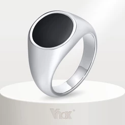 Vnox 13mm Anéis De Sinais Masculinos , Faixa De Aço Inoxidável Fingber Com Esmalte Redondo , Nunca Desbota Anel Punk Masculino À Prova D'água