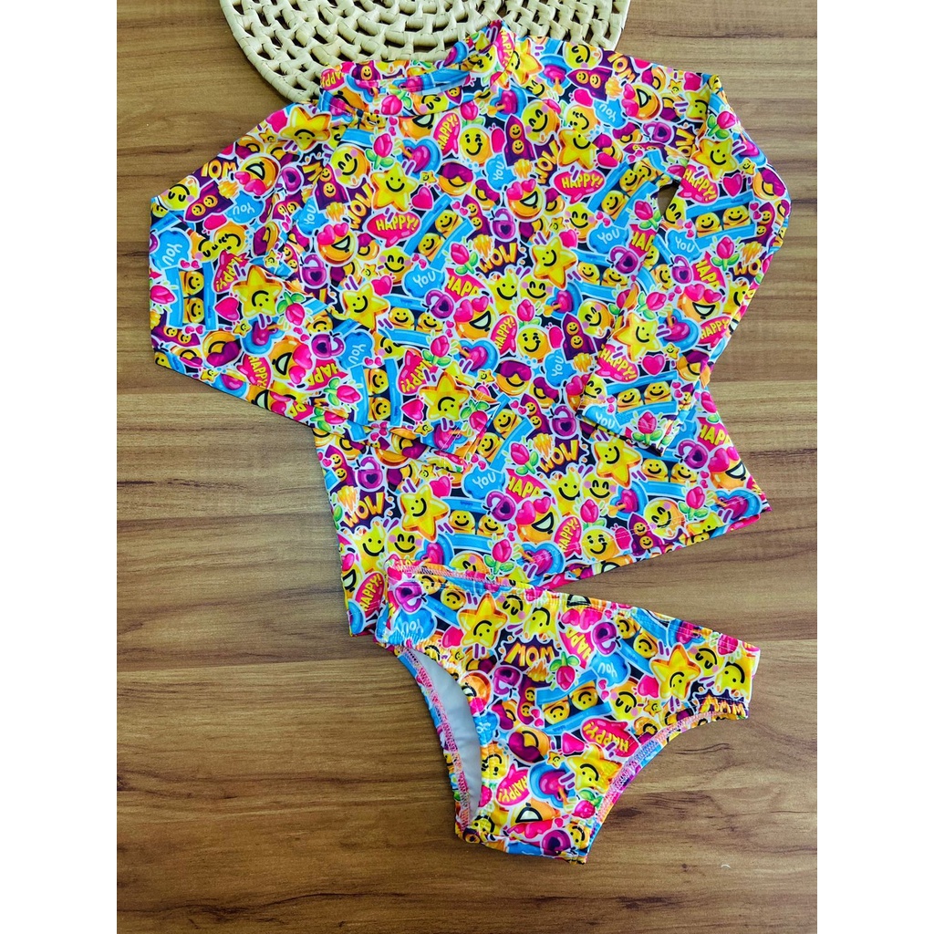 Biquíni Feminino Infantil Conjunto Blusa e Calcinha Emoctions Moda Praia Tubekids Proteção UV