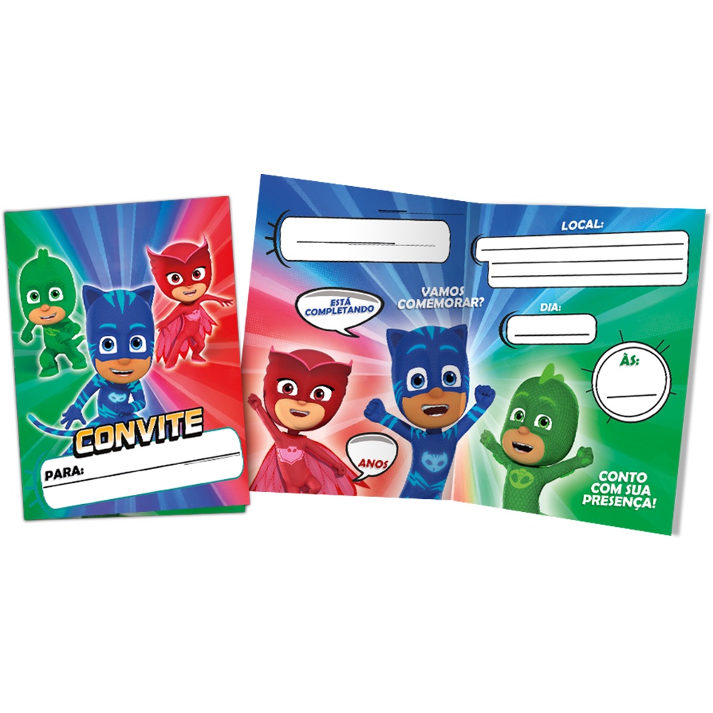Convite de Aniversário Festa PJ Masks 8 Uni Regina Festas - Inspire sua Festa Loja