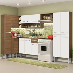 Cozinha Completa de Canto Reto Madesa Emilly Love Armário Balcão 13 Portas 1 Gaveta - Rustic/Branco