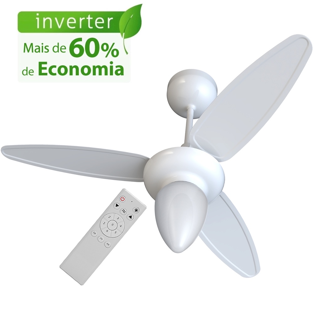 Ventilador de Teto Ventisol Wind Inverter com Controle Remoto 3 Pás Branco Bivolt - Home Appliances