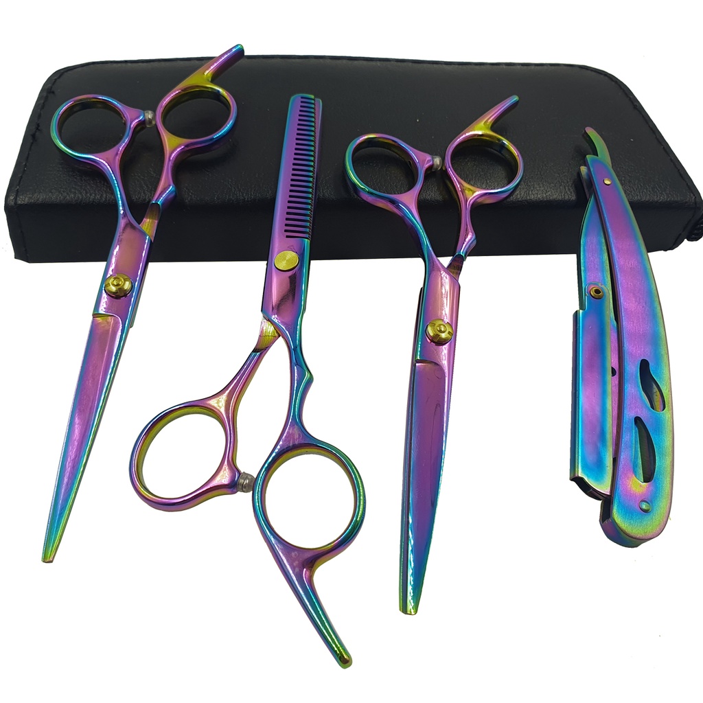 Kit 3 Tesouras Profissionais + 1 Navalha + Estojo P/ Barbeiro em Oferta na Shopee