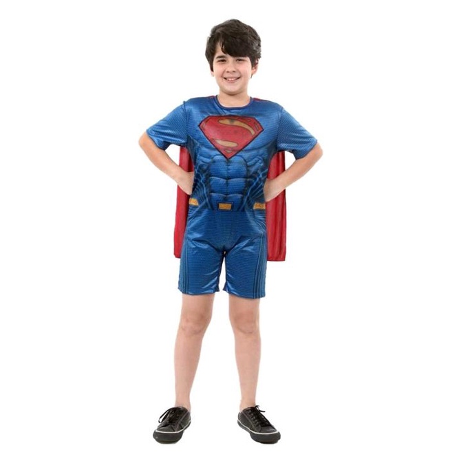 Fantasia Super Homem Infantil Batman vs Superman Curto Com Músculo e Capa