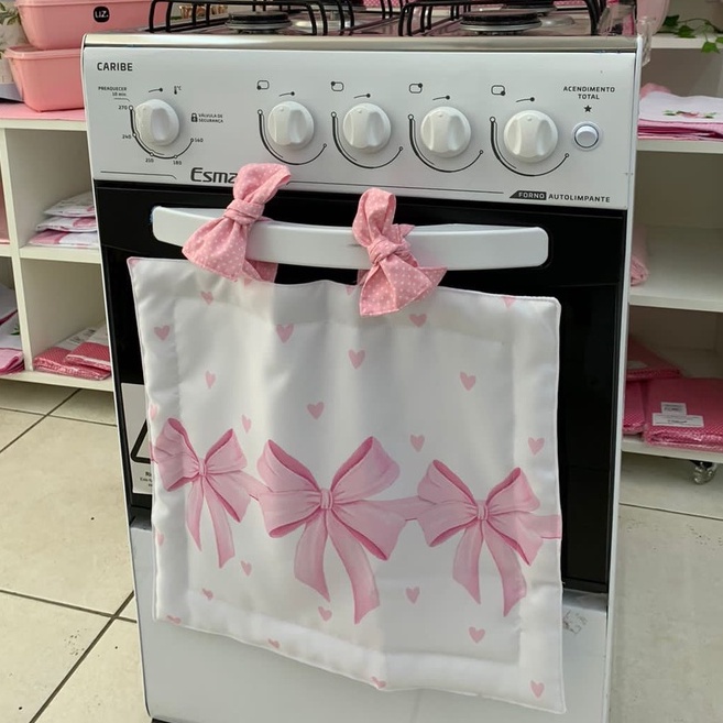 Cortina para Forno  de fogão 4 Bocas - Laço Rosa em Oferta na Shopee