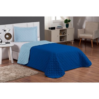 Kit colcha cobre leito Solteiro com viés dupla face menino 2 peças azul royal/azul claro em Oferta na Shopee