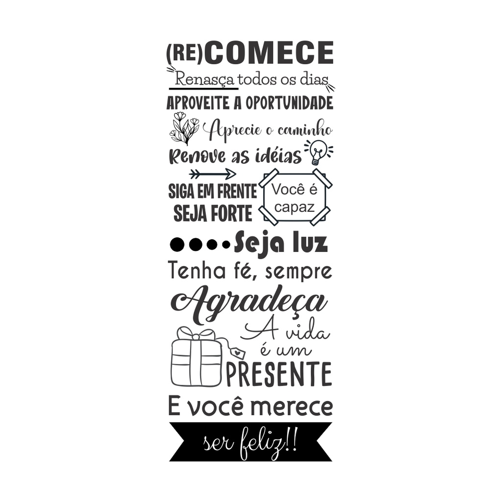 Adesivo de Parede Decoração Frases Motivação Recomeçar Fé Felicidade em Oferta na Shopee