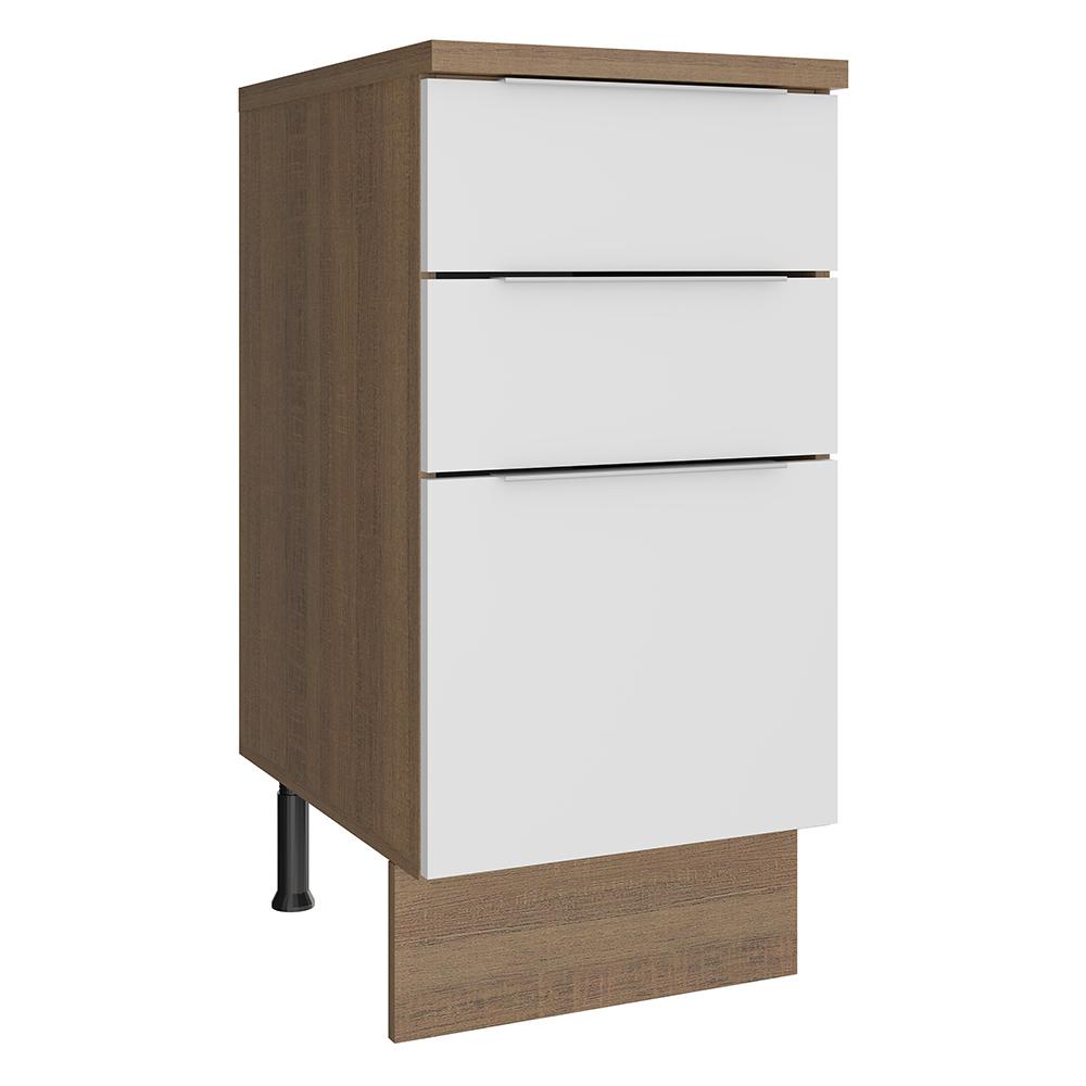 Balcão Madesa Stella 40 cm 3 Gavetas - Rustic/Branco - Home & Living