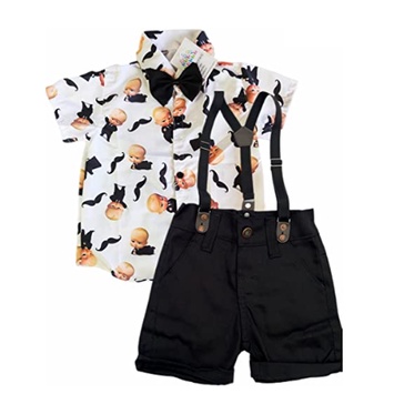 Chefinho Roupa infantil ideal para mesversário e aniversário kit com 4 peças Camisa, gravata, suspensório e bermuda