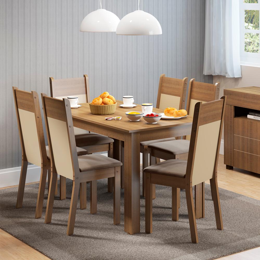 Conjunto Sala de Jantar Honduras Madesa Mesa Tampo de Madeira com 6 Cadeiras - Home & Living