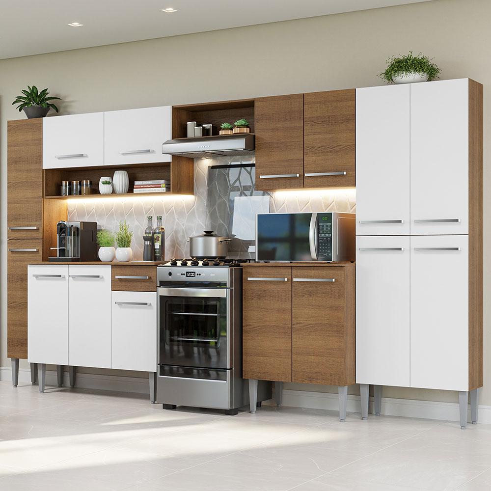 Armário de Cozinha Completa 325cm Rustic/Branco Emilly Madesa 02 - Home & Living