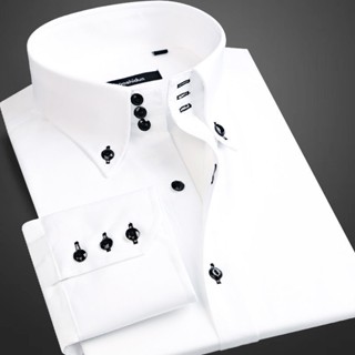 Camisas Casuais Masculinas Manga Longa Tendências Coreanas Moda Botão Para Baixo Camisa Com Colarinho De Vestidos De Negócios Slim Fit Designer