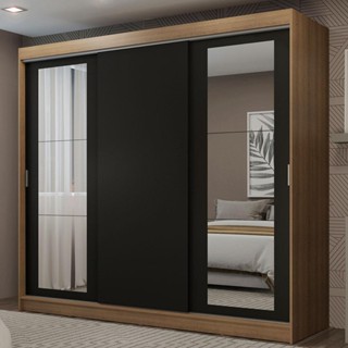 Guarda-Roupa Casal Madesa Kansas 3 Portas de Correr com Espelhos 3 Gavetas