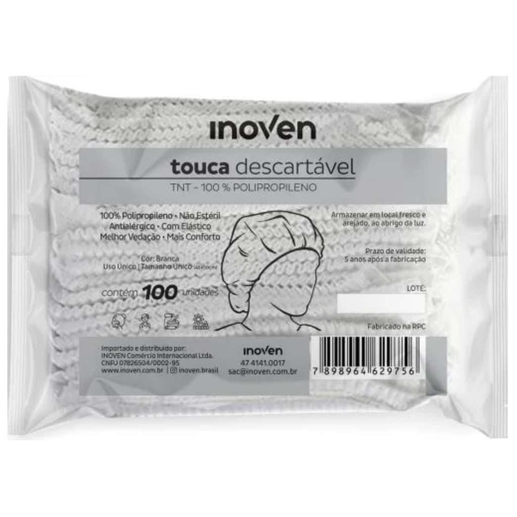Touca Descartável Em Tnt C/ Elástico C/ 100 Inoven