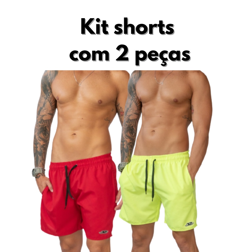 KIT Com 2 SHORTS PRAIA MASCULINO SECAGEM RÁPIDO!