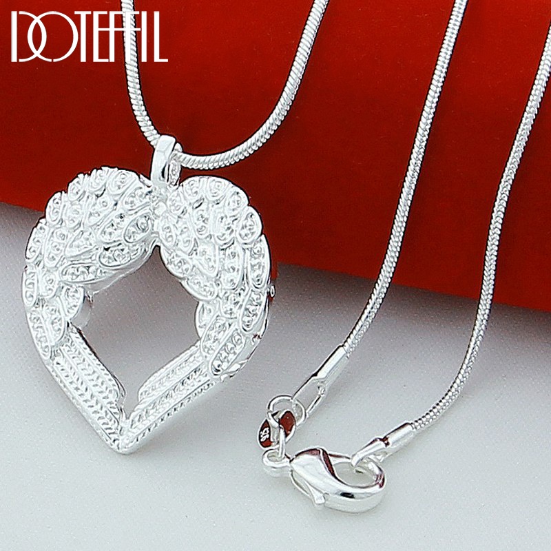 DOTEFFIL Prata 925 Sterling 16-30 Polegadas Corrente De Cobra Coração Pingente Colar Para Mulheres Fashion Festa De Casamento Charme Joias