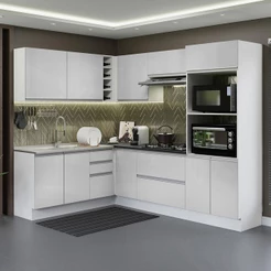 Cozinha Completa de Canto 100% MDF Madesa Acordes 419003 com Armário e Balcão - Frente Branco Brilho