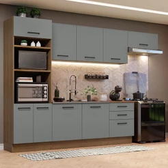 Cozinha Completa Madesa Agata 330001 com Armário e Balcão (Sem Tampo e Pia) - Rustic/Cinza
