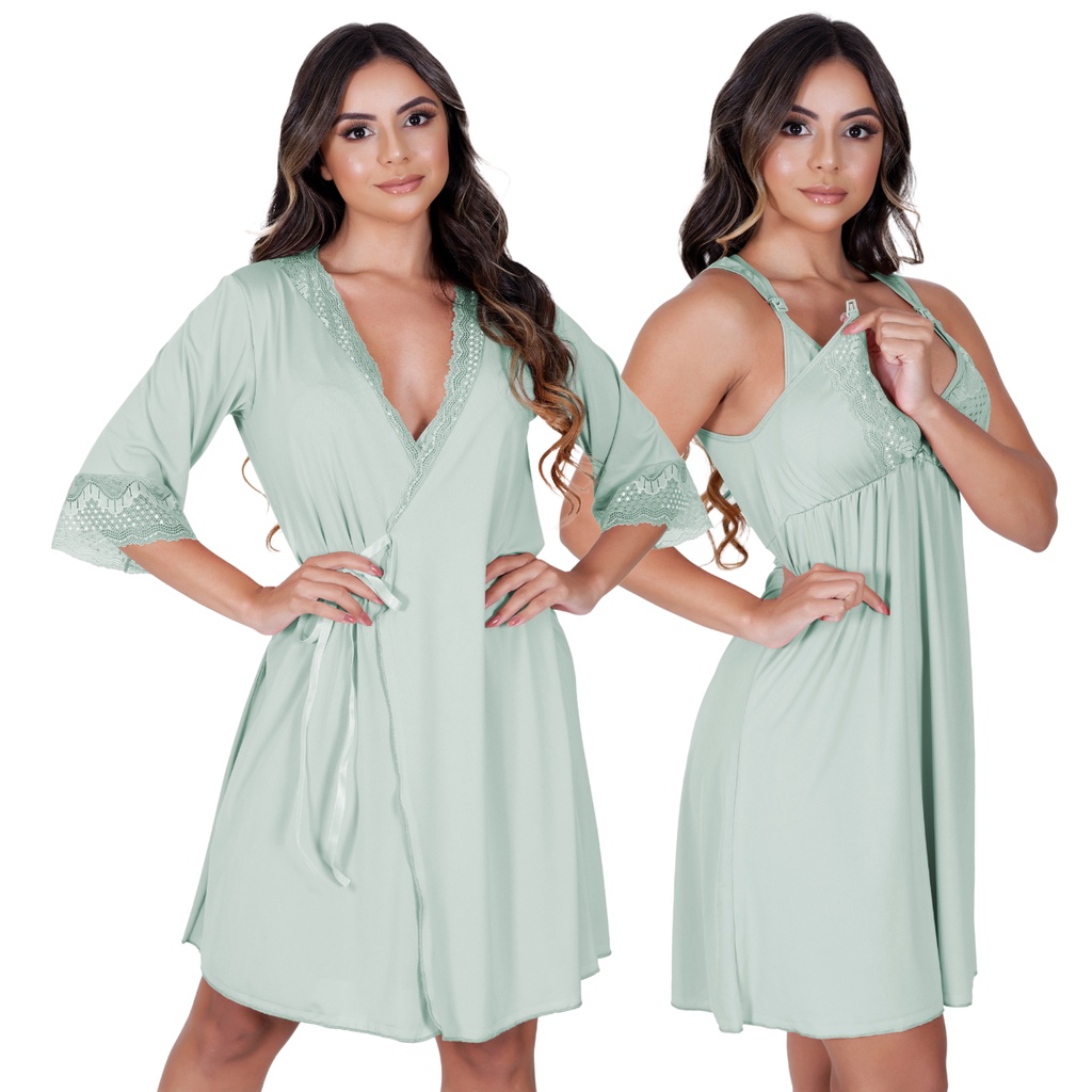 Kit Camisola de Amamentação Com Robe Gestante Maternidade Pós-Parto em Oferta na Shopee