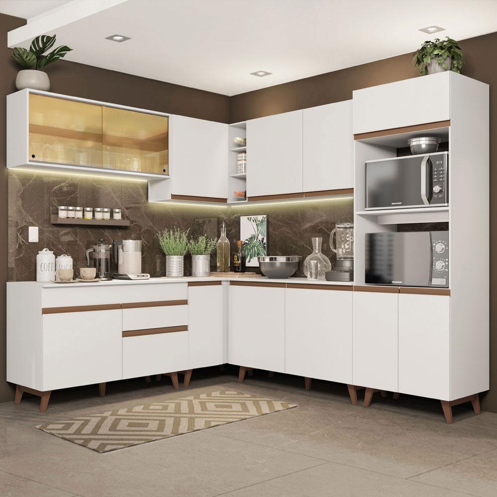 Cozinha Completa de Canto com Armário e Balcão Branco Madesa Reims 452001