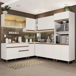 Cozinha Completa de Canto com Armário e Balcão Branco Madesa Reims 452001