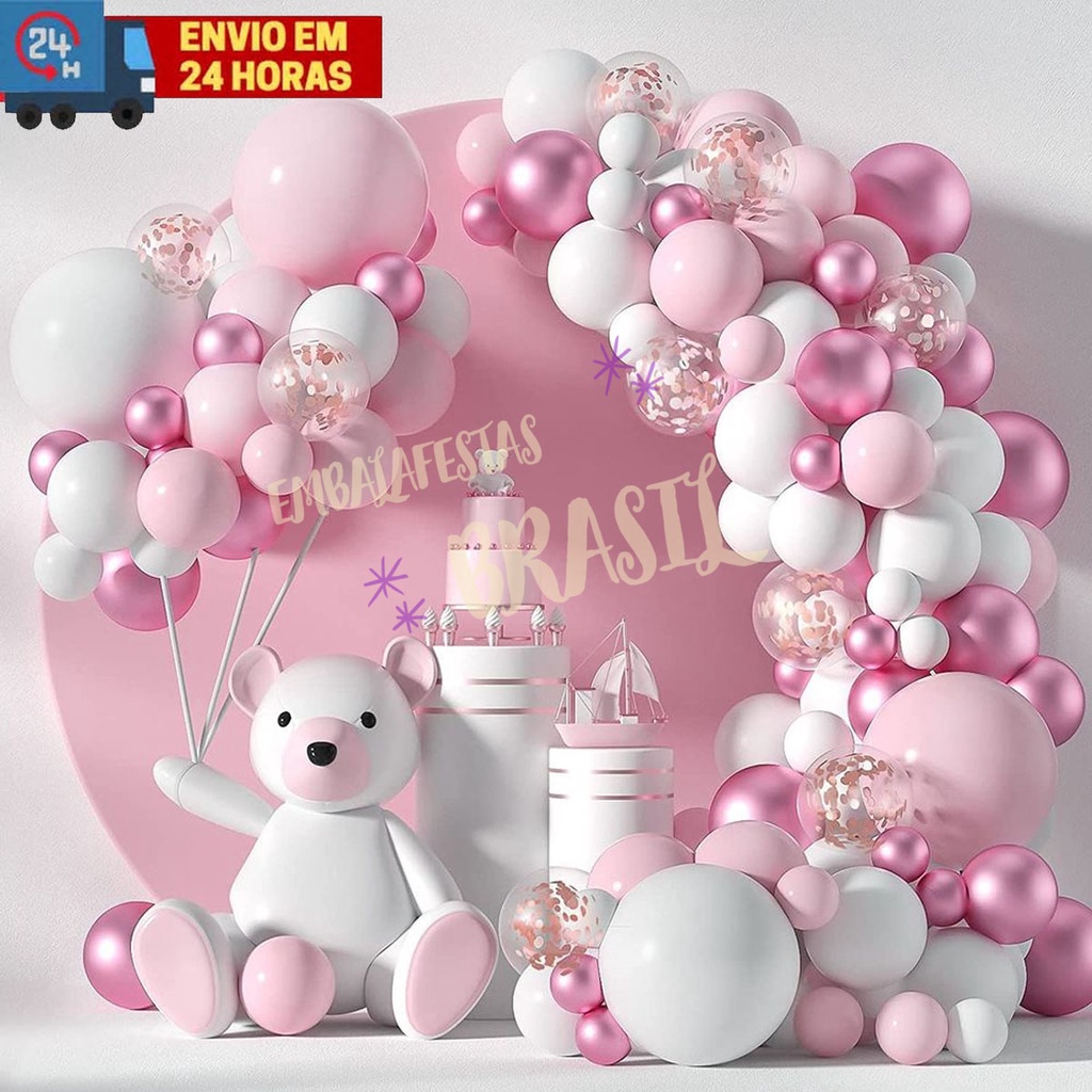 Kit 125 Balões Rosa Candy (claro) Branco Cromados Rosa Para Festas e Aniversários em Oferta na Shopee