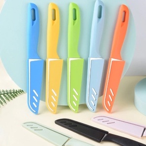 Kit 3 Faca Faquinha Lâmina Afiada Aço Inox Capa Protetora Cozinha Multiuso e Multicolorida