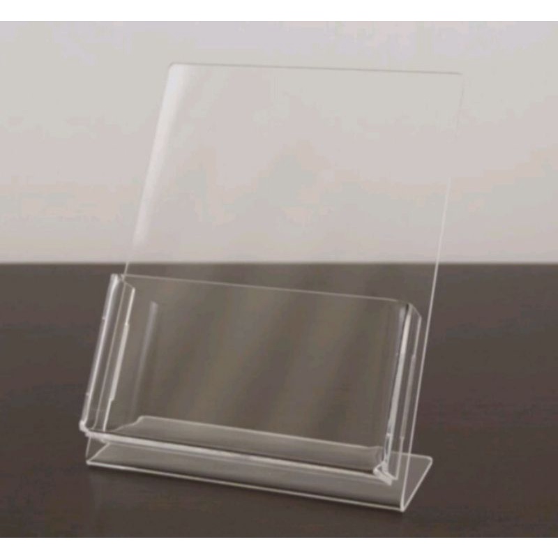 Display expositor porta folder panfletos A5 em L de mesa ou balcão de acrílico transparente 21x15x3cm