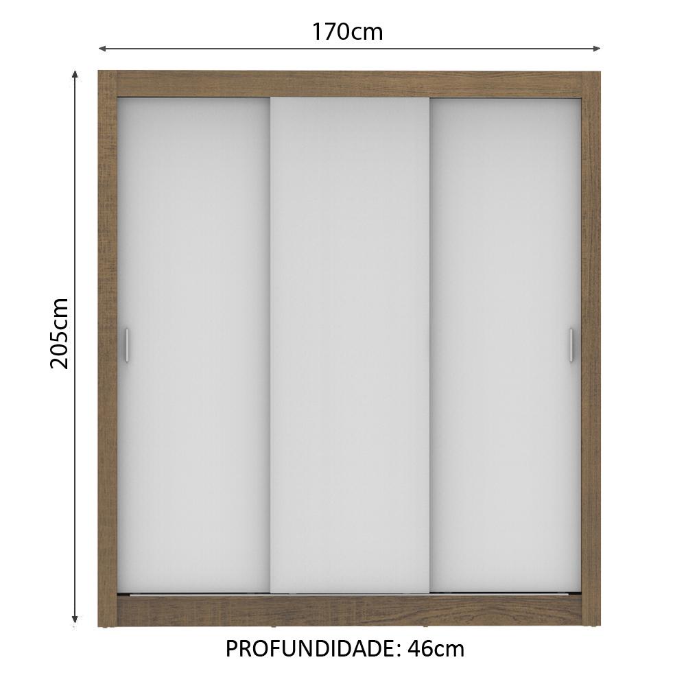 Detalhes do Guarda Roupa Casal Madesa Lyon Plus 3 Portas de Correr 4 Gavetas - Rustic/Branco