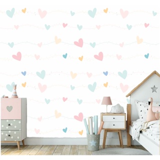 Papel De Parede Infantil Corações Coloridos Quarto Menina em Oferta na Shopee