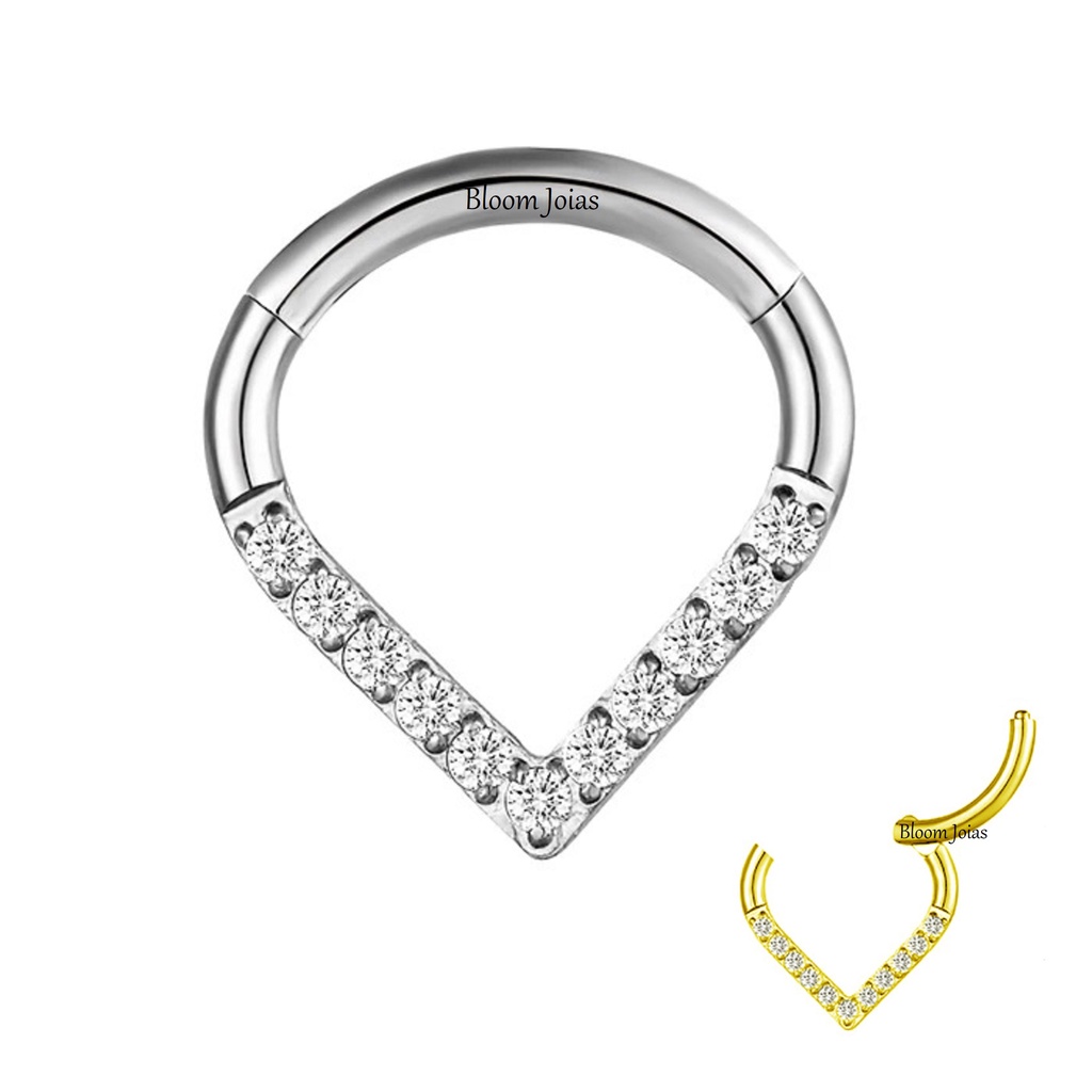 Piercing Argola Gota Articulada Clicker Titânio com Zircônias Daith Septo em Oferta na Shopee