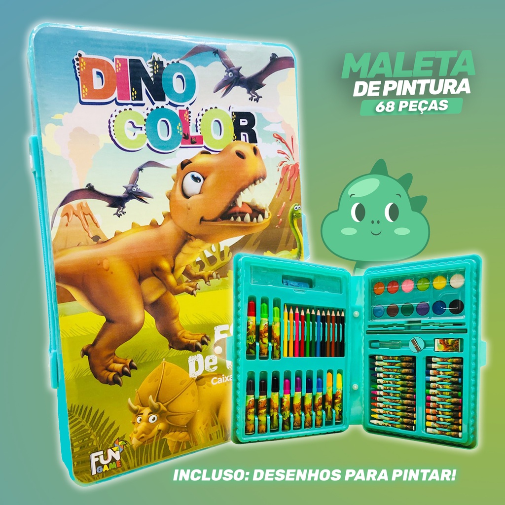 Maleta De Pintura Infantil Dino Color Estojo 48/68 Peças Novidade em Oferta na Shopee