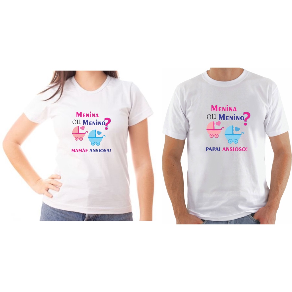 2 Camisas Chá de Revelação Carrinhos Menino Ou Menina