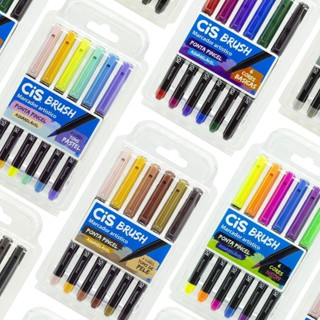Kit Caneta Cis Brush Ponta Pincel para Lettering Aquarelável - Tom Pastel - Neon - Cores Básicas - Tons de Cinza - Tons de Pele
