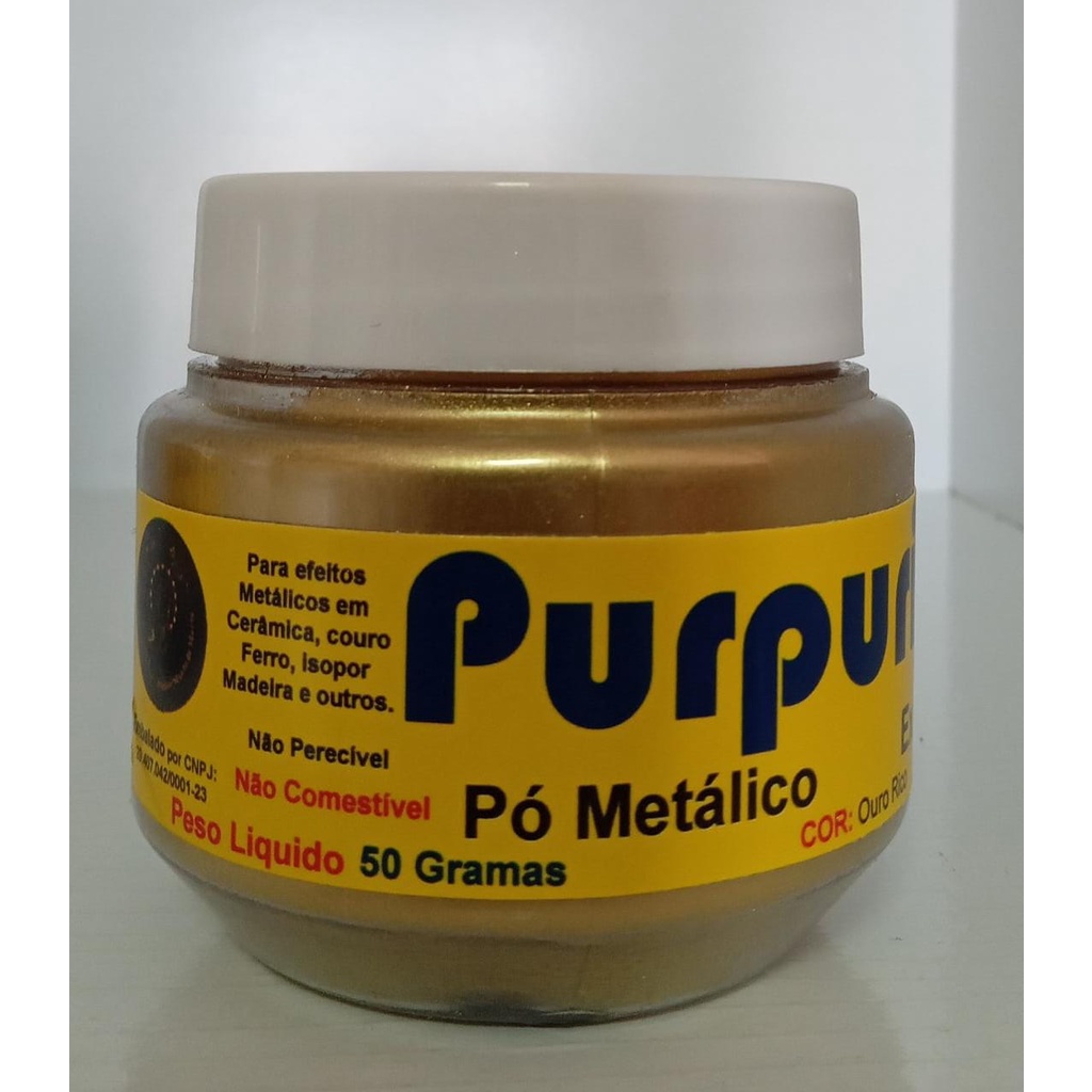Purpurina Pó Metálico Ouro Rico Dourado Extra Fina de Alta Qualidade Pote com 50 Gramas