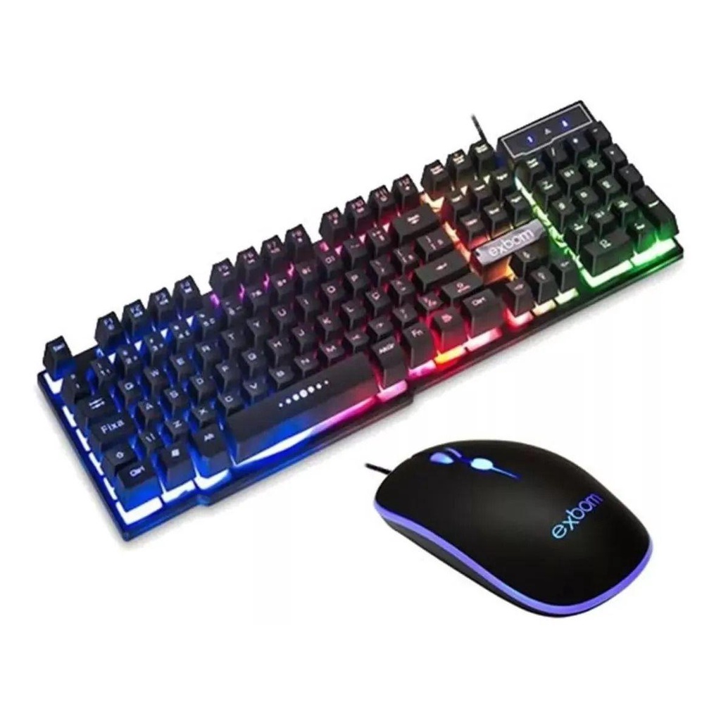 Kit Teclado e Mouse Gamer Iluminado Led RGB Exbom Bk-g550 Abnt2 Preto