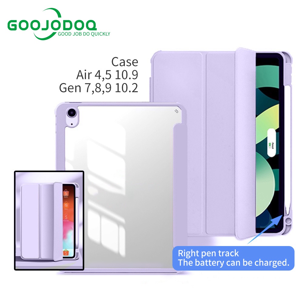 GOOJODOQ Capa Para Pro11 Air 4 5 10,9 10,2 gen 7 8 9 Capa De Acrílico Transparente Estojo Com Ranhura De Caneta Stand