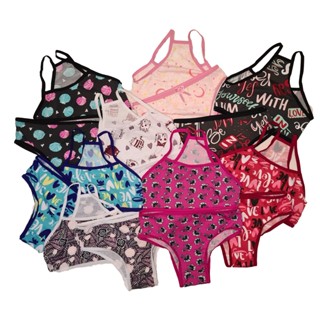 Kit 5 Conjunto Infantil Menina Moça Nadador Estampado Top e Calcinha Microfibra atacado promoção