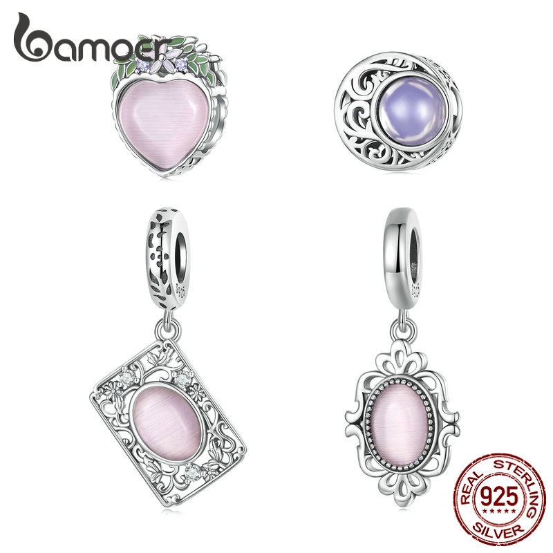 Bamoer 925 Prata Elegante Joalheria De Pingente De Zircônio De Amor Rosa/Padrão/Luz Lunar Conta Pendurada Para Pulseira Diy em Oferta na Shopee