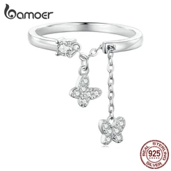 Bamoer 925 Prata Ajustável Corrente Borboleta Abertura Anel Moda Joalheria Para Mulheres