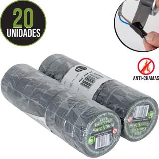 Kit 20 Rolos Fita Isolante Adesiva Antichama Preta 2 Pacotes