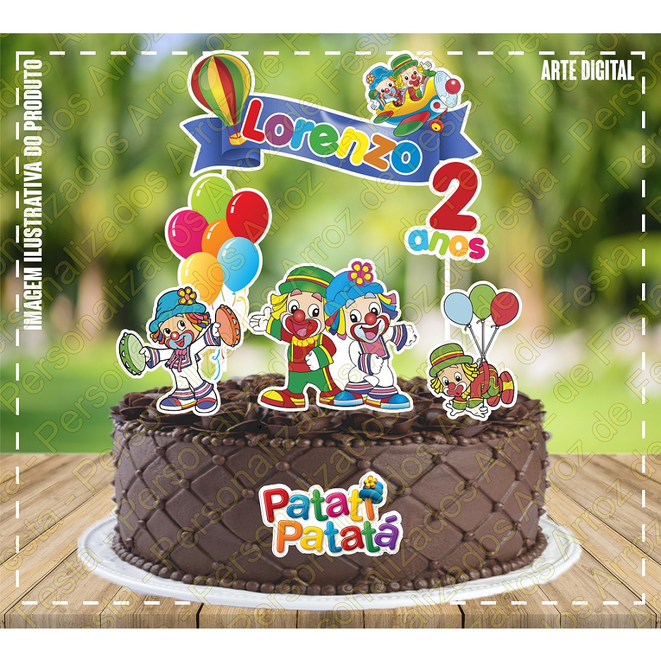 Topo Topper Bolo Personalizado + 60 Tags Docinho Patati Patata