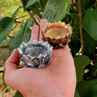 Incensário Castiçal flor de lótus ouro velho prata pequeno