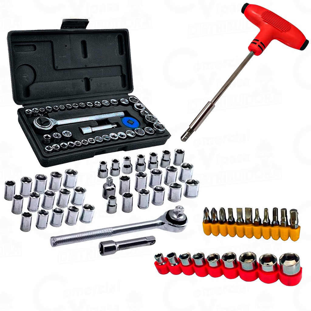 Kit Jogo De Ferramentas 61 Pçs Com Chave Catraca Soquetes Bits T Longa Cromado Aço Carbono em Oferta na Shopee