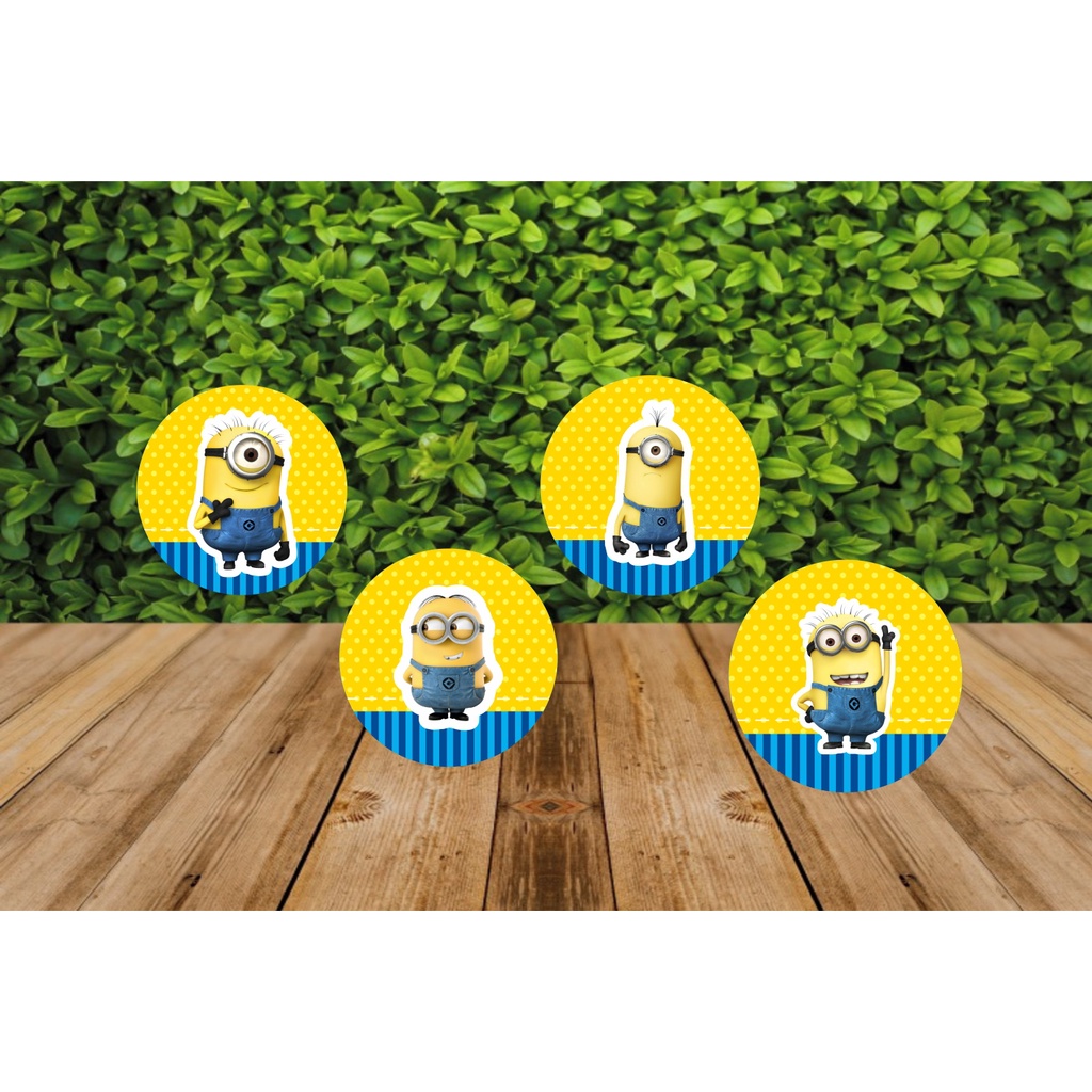 30 Adesivos Personalizados 5x5 Festa Infantil Lembrancinhas – Minions e Outros Temas Papel Fotográfico ou Vinil