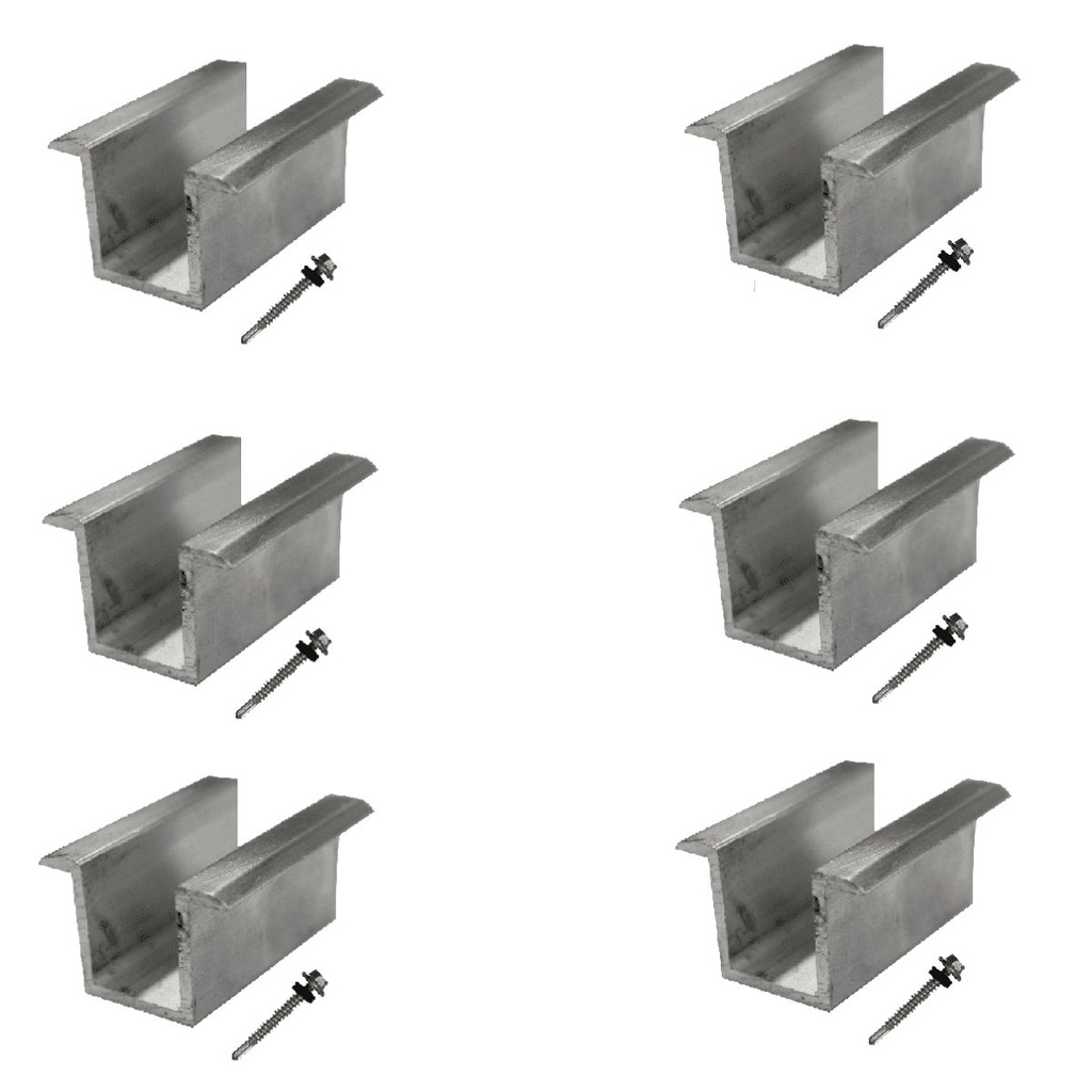 Fixador Grampo Intermediário Middle Clamp Tipo U Placa Painel Solar Alumínio e Inox | Kit 06 Un