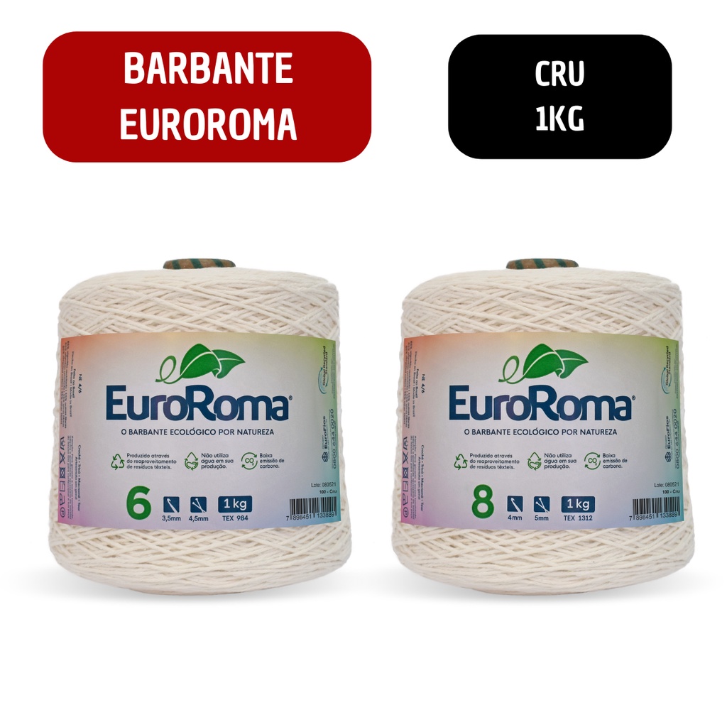 Barbante Euroroma 1 KG na cor CRU Fios Nº 4 / Nº6 / Nº8 / Nº 10 em Oferta na Shopee