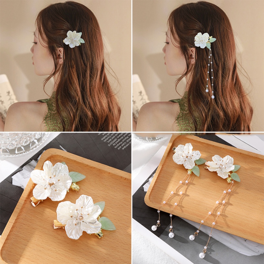 Coreano Flor Folhas Pérola Grampo De Cabelo Contas Borla Liga Hairpin Meninas Moda Acessórios Para O em Oferta na Shopee
