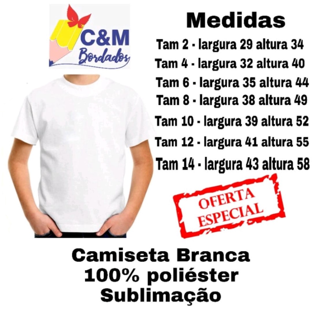 Kit 5 Camisetas Básica Infantis 100% Poliester Sublimação